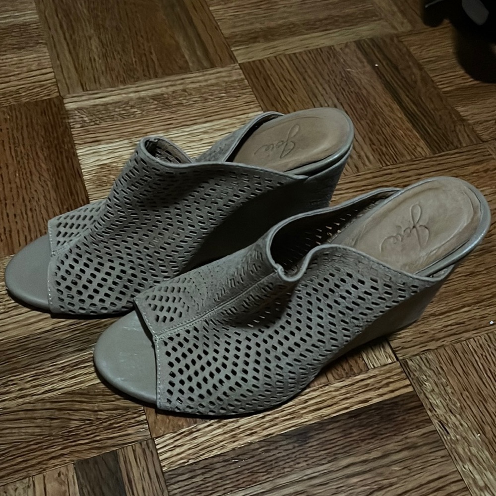 Joie Tan Suede Cutout Wedges